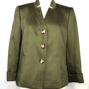 Tahari ASL Olive Green Snap‎ Front Textured Jacket Size L